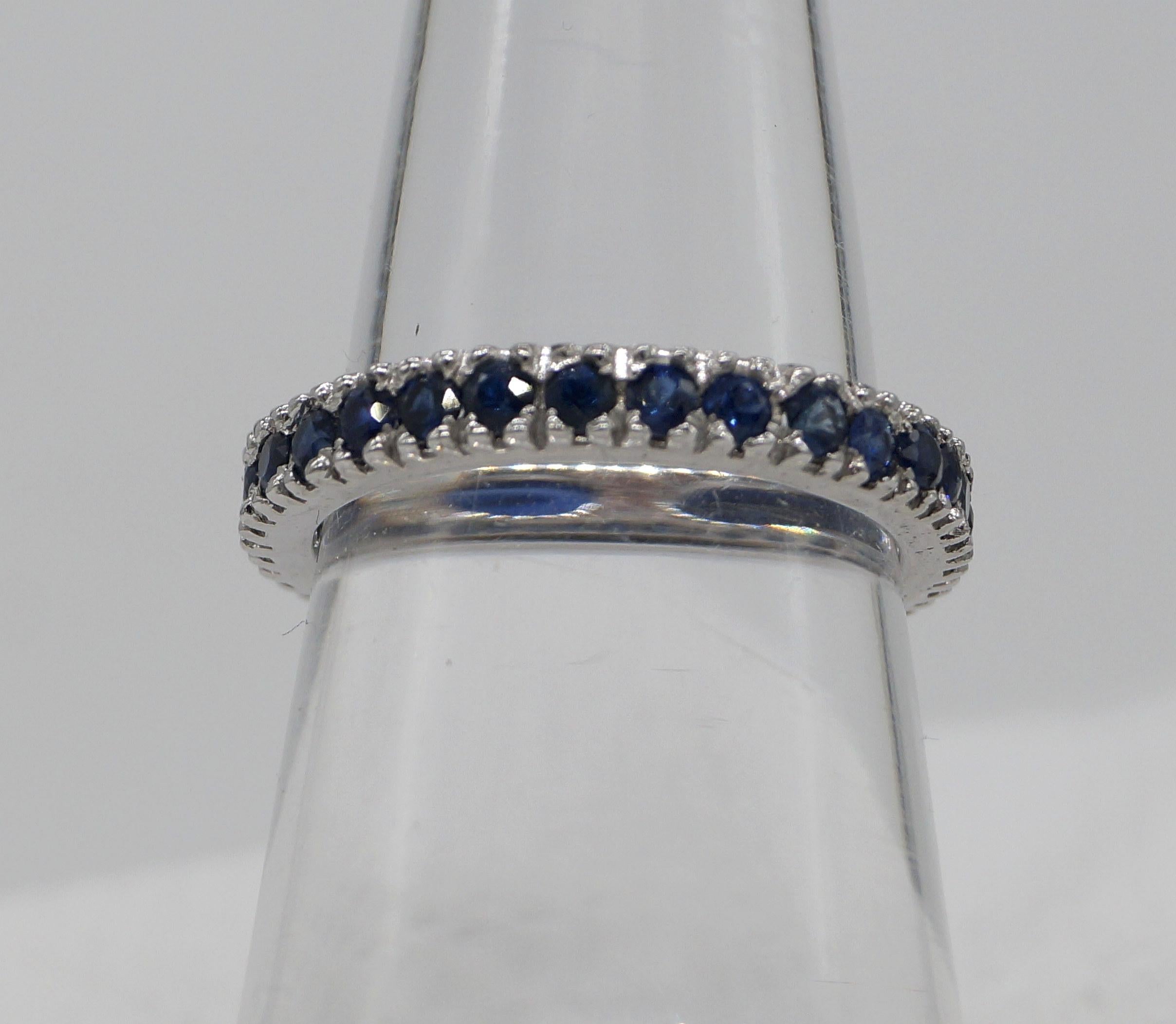 Certified Natural Blue Sapphire Band Sterling silver white Gold Ring Vermeil Unisexe en vente