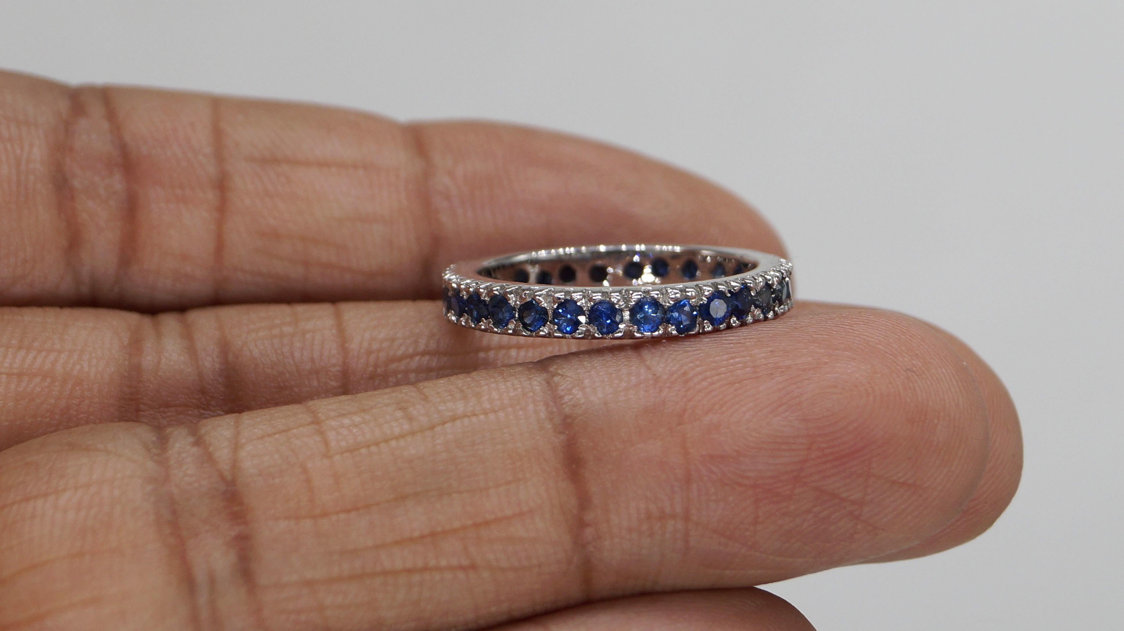 Certified Natural Blue Sapphire Band Sterling silver white Gold Ring Vermeil en vente 1