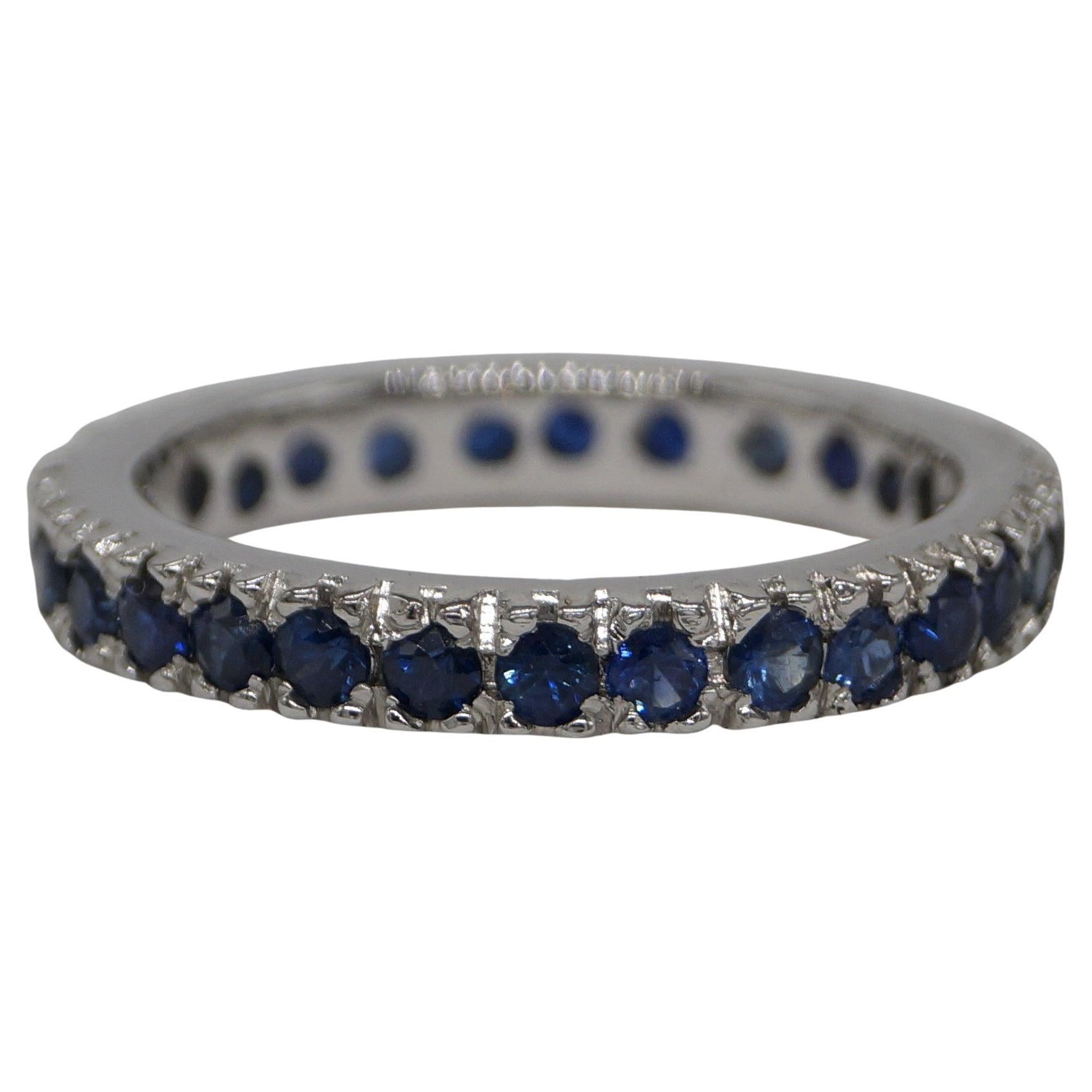 Certified Natural Blue Sapphire Band Sterling silver white Gold Ring Vermeil en vente