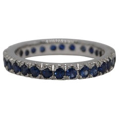 Certified Natural Blue Sapphire Band Sterling silver white Gold Ring Vermeil