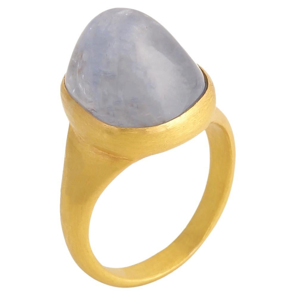 Certified Natural Blue Sapphire Sugarloaf Cabochon Ring Handcrafted in 22k Gold