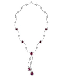 AGI Certified Natural Burma Ruby and Diamond Necklace 18 Karat White Gold