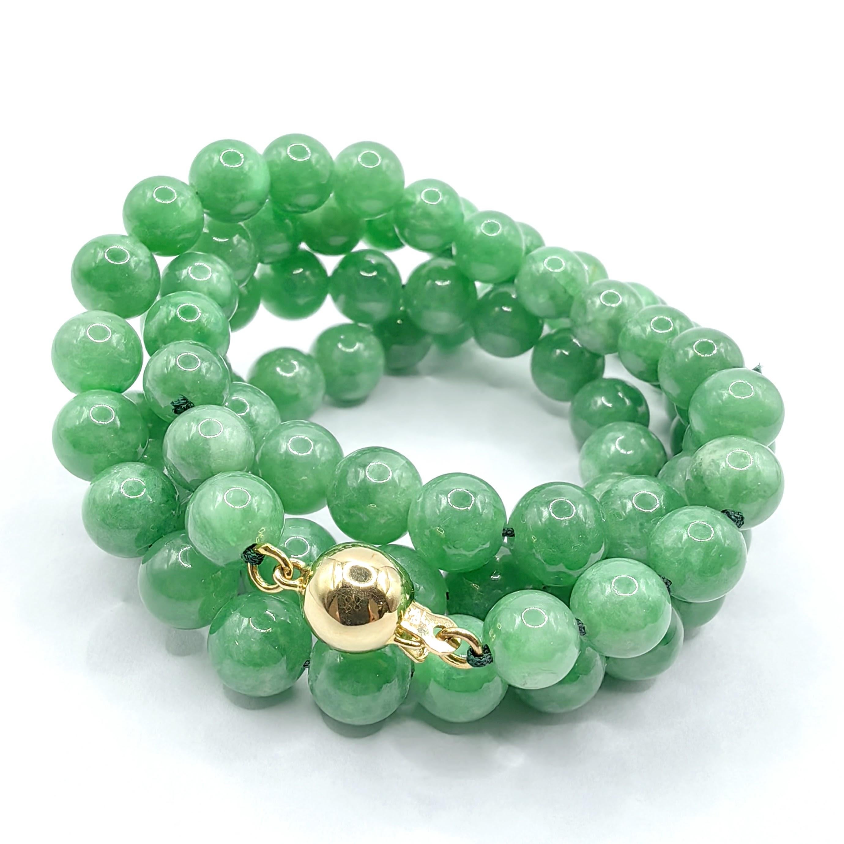 Timeless elegance meets legendary gemstone in this magnificent certified Natural Burmese Apple Green Jadeite Necklace. Each of the 80 perfectly matched beads has been carefully selected from premium Burmese jadeite—the world's most coveted source of