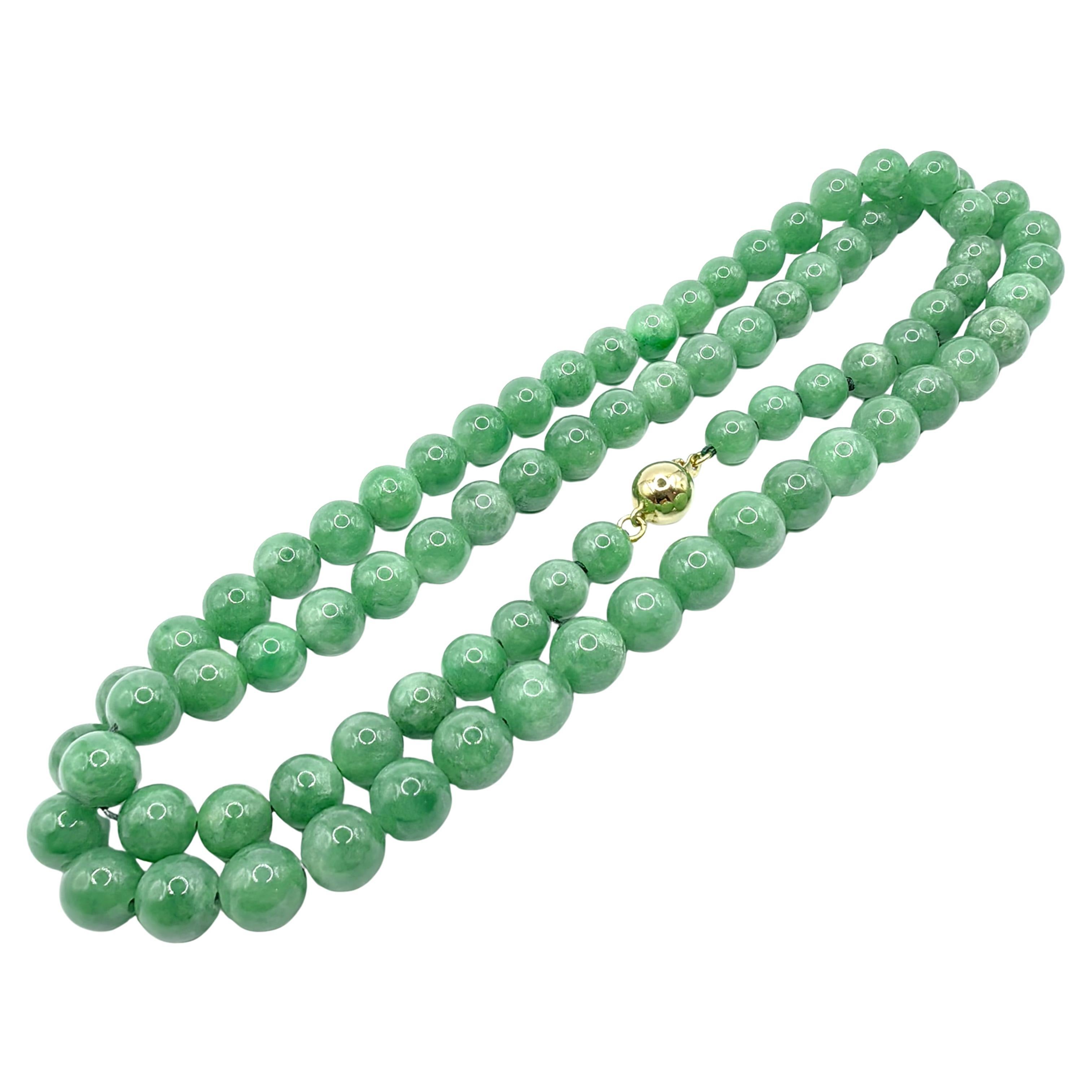 Certified Natural Burmese Apple Green Jadeite Jade Bead 18K Gold Clasp Necklace