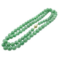 Certified Natural Burmese Apple Green Jadeite Jade Bead 18K Gold Clasp Necklace
