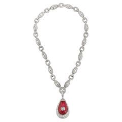 Collana di diamanti con rubino cabochon birmano naturale certificato