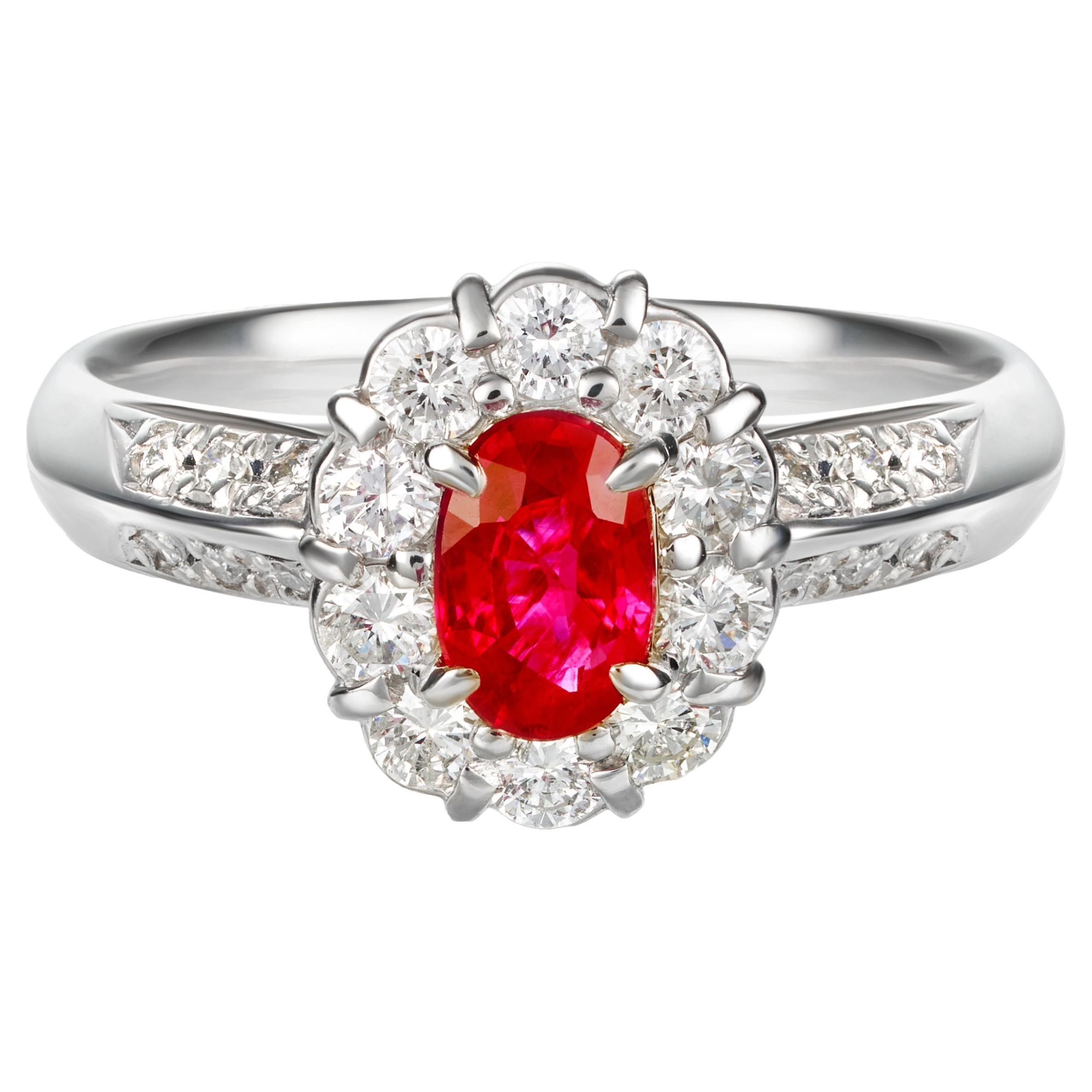 Anillo de diamantes de rubí birmano natural certificado - Rojo vivo