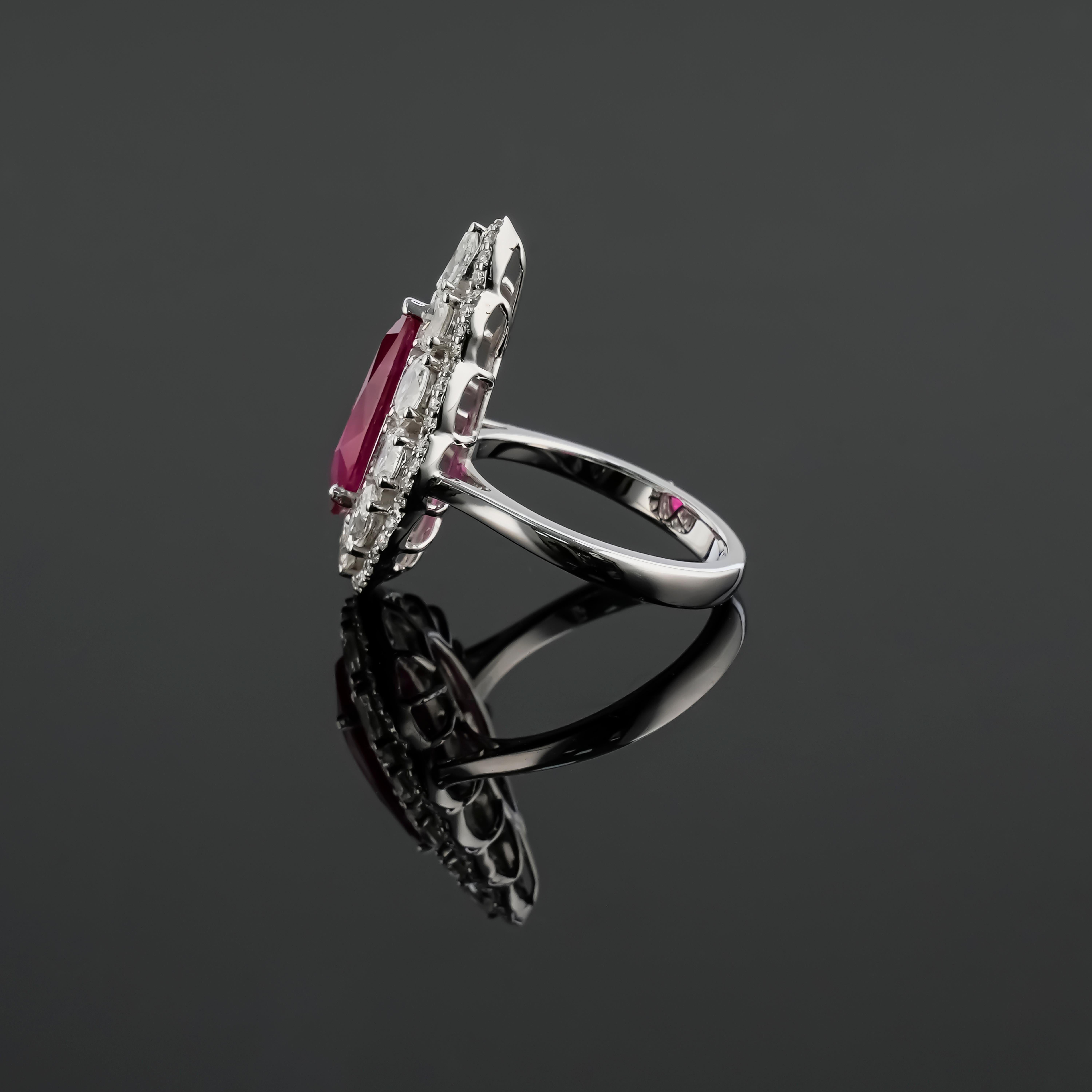 Pear Cut Certified Natural Burmese Ruby Statement Ring Set In 18K White Gold For Sale