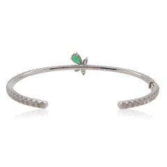 Certified Colombian Emerald White Diamond 18K White Gold Bangle