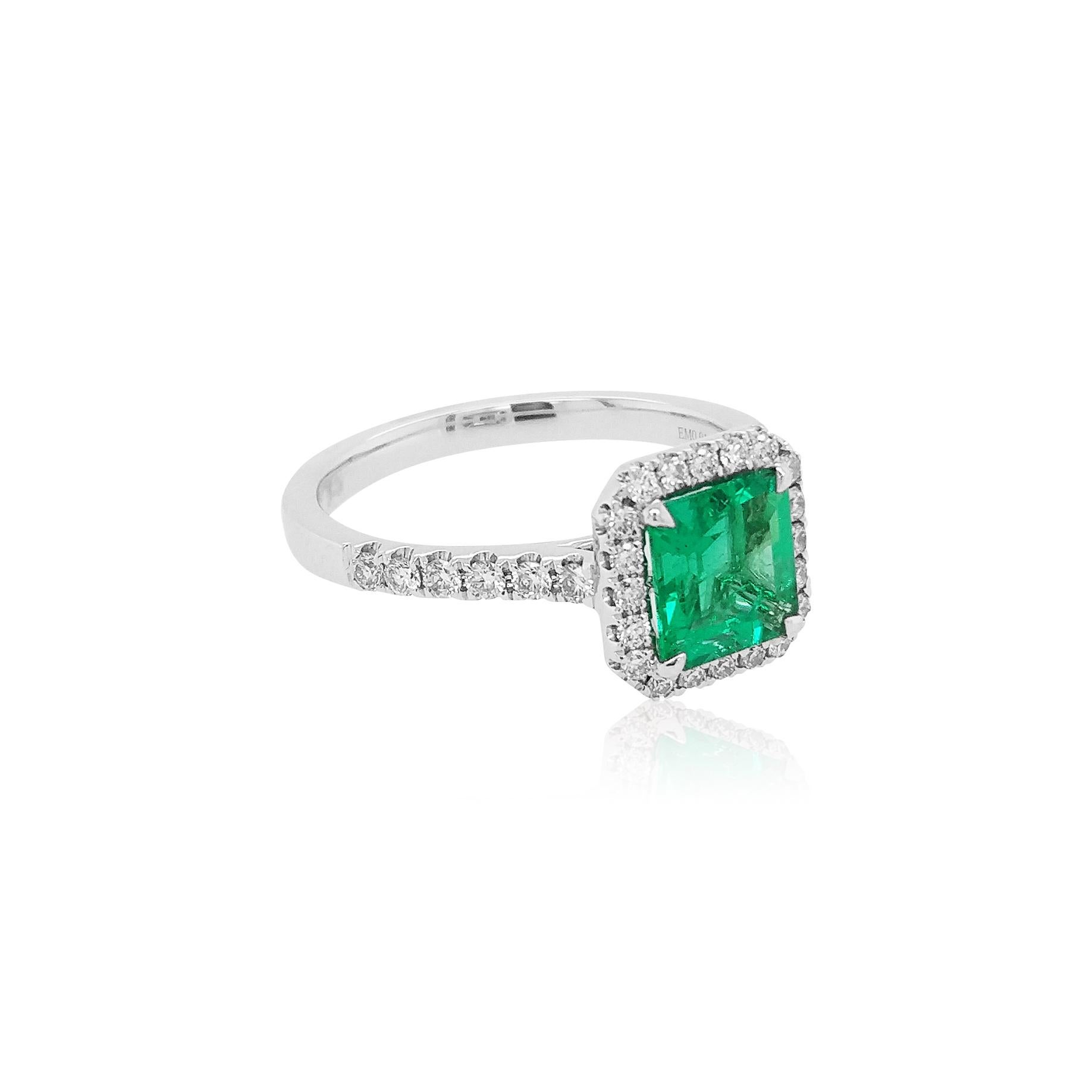 Emerald Cut HYT Certified Natural Colombian Emerald and White Diamond Ring in Platinum