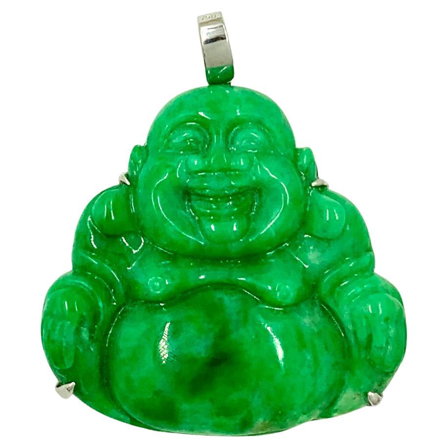 Certified Natural Color Fei Cui Type A Apple Green Jade Laughing Buddha Pendant