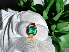 Certified Natural Columbian Emerald 1.777 cts. Vivid Green Men's Ring 18K Gold
