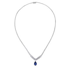 Certified Natural Corundum Ceylon Blue Sapphire Drop Diamond Necklace