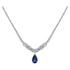 Certified Natural Corundum Ceylon Blue Sapphire Drop Diamond Necklace