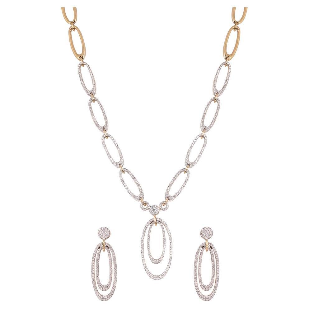 GSI-zertifizierte 18 Karat Gold 2,5 Karat natürliche Diamant F-VS Oval Halskette Ohrringe Set