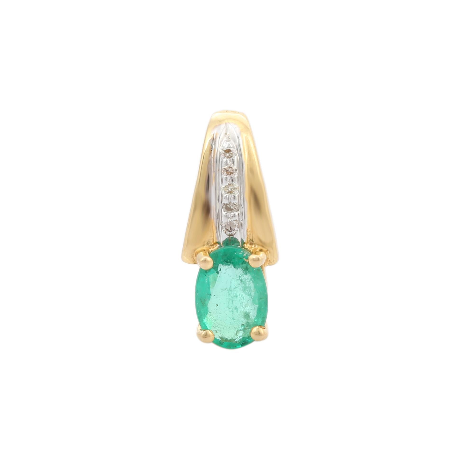 Certified Natural Diamond and Oval Emerald Pendant in 18K Gold. It has a oval cut emerald studded with diamonds that completes your look with a decent touch. Pendants are used to wear or gifted to represent love and promises. It's an attractive
