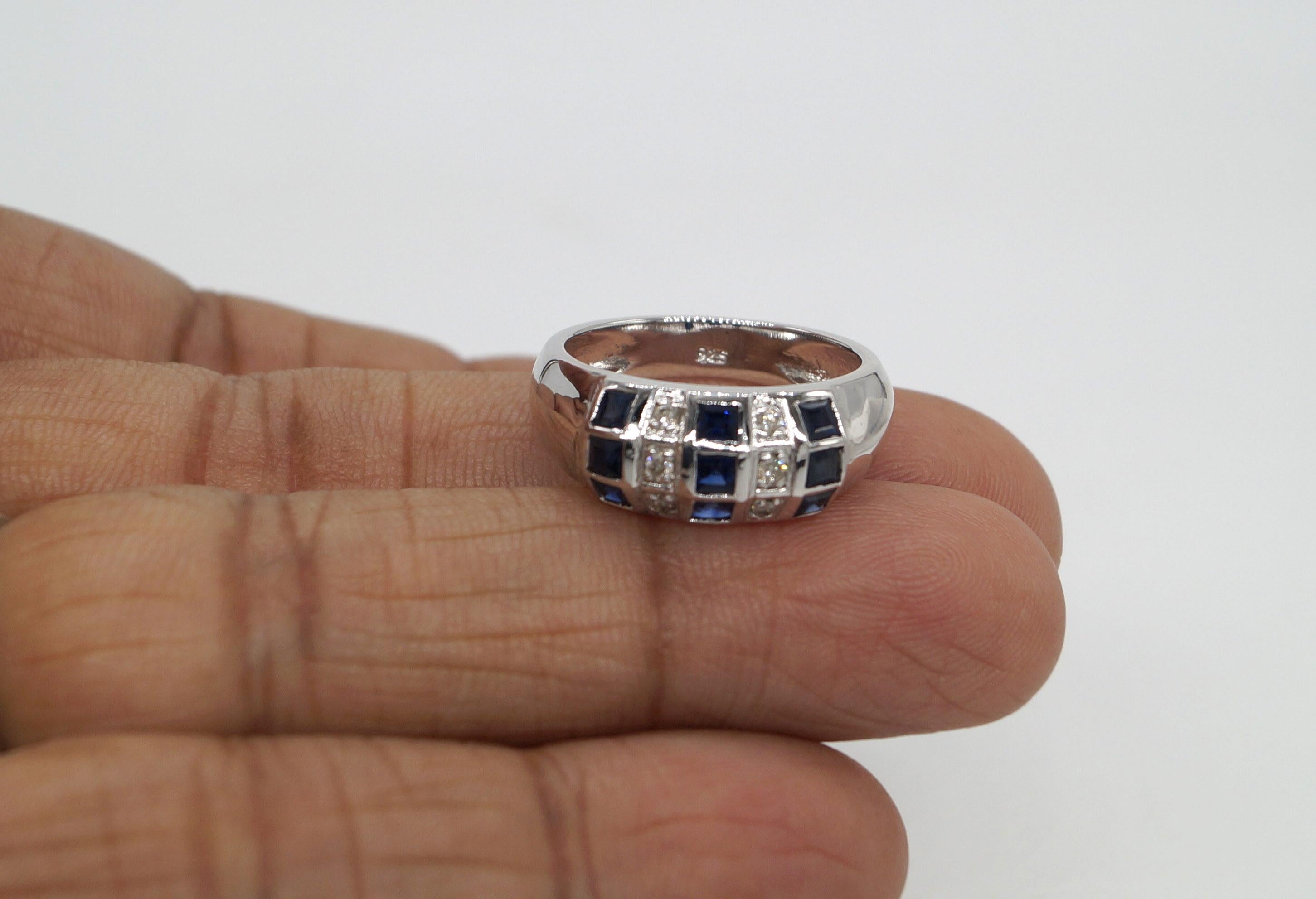 Bague en or blanc Vermeil avec diamant naturel certifié et saphir bleu en vente 4