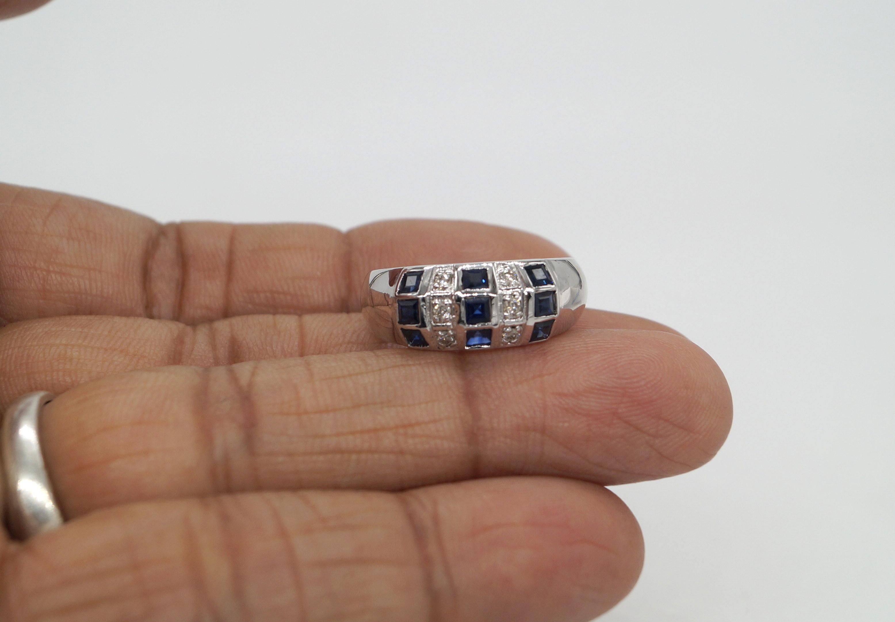 Bague en or blanc Vermeil avec diamant naturel certifié et saphir bleu en vente 5