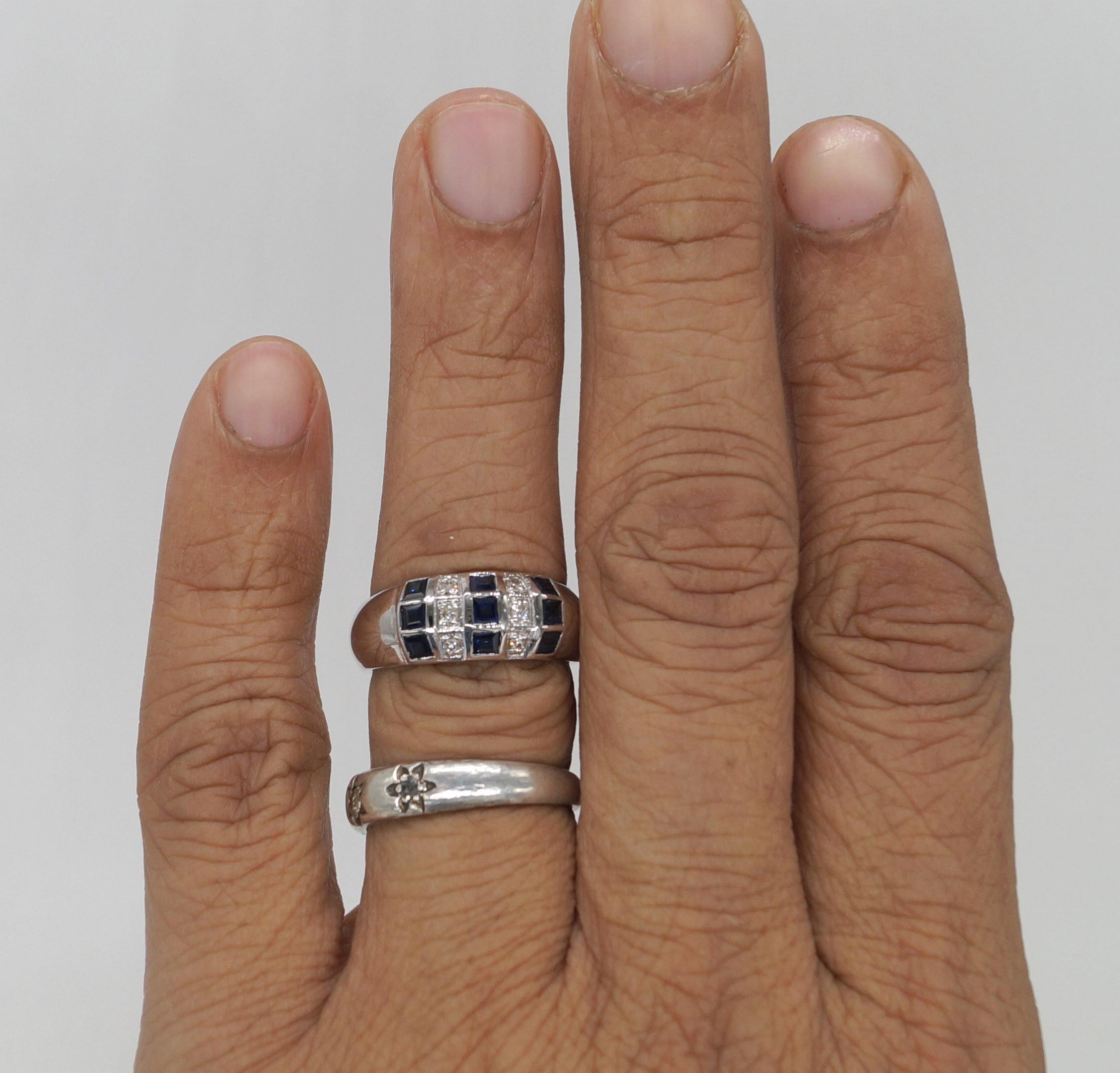 Bague en or blanc Vermeil avec diamant naturel certifié et saphir bleu en vente 6