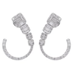 Certified Natural Diamond Cluster J Hoop Earrings 18 Karat White Gold