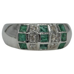 Diamante Natural Certificado - Esmeralda Banda Oro Blanco Vermeil Anillo cóctel