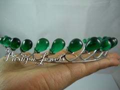 Certified Natural diamond green onyx drops silver tiara head accessory band