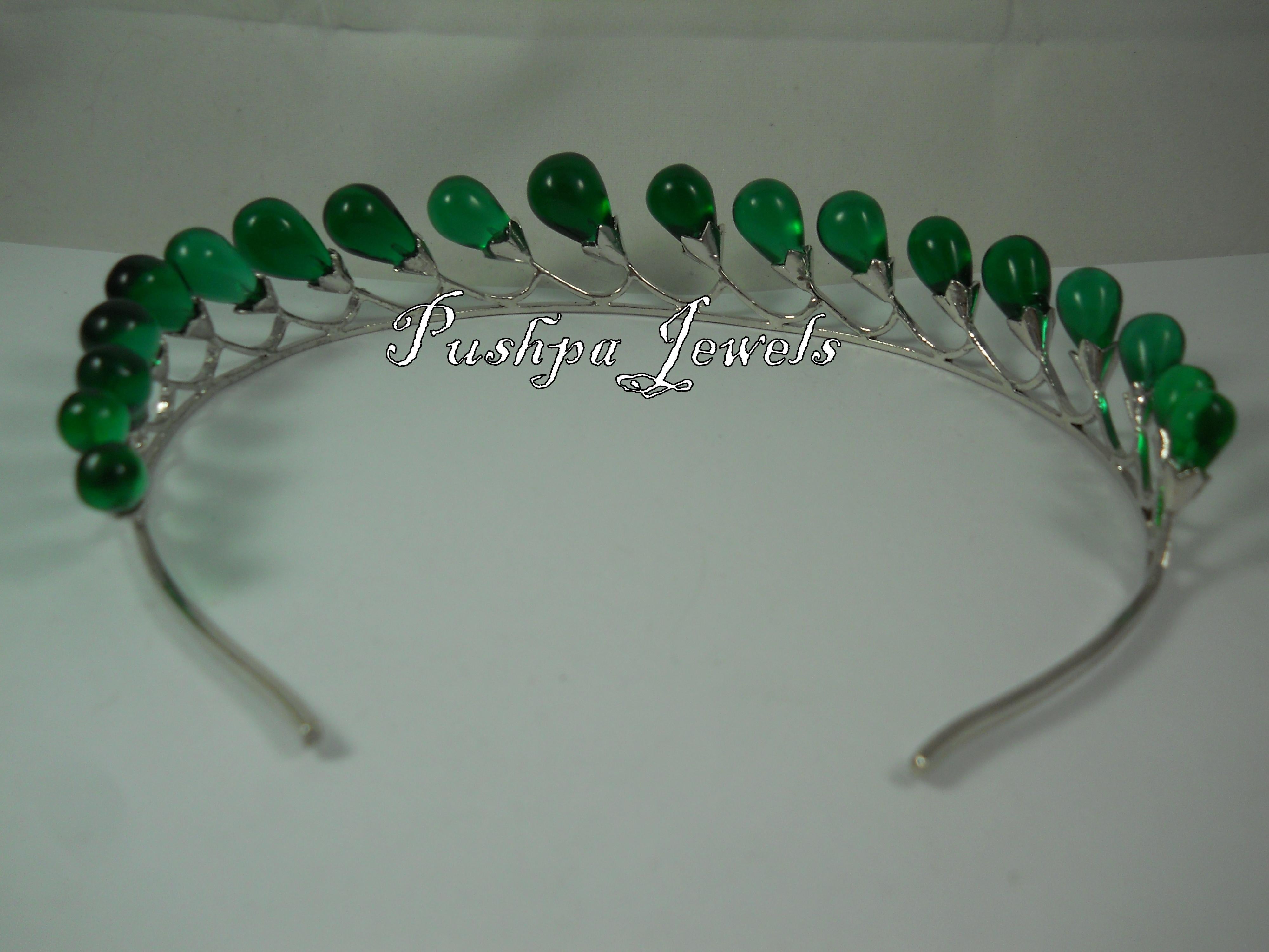 Diamante natural certificado ónice verde gotas diadema de plata accesorio para la cabeza banda Eduardiano en venta