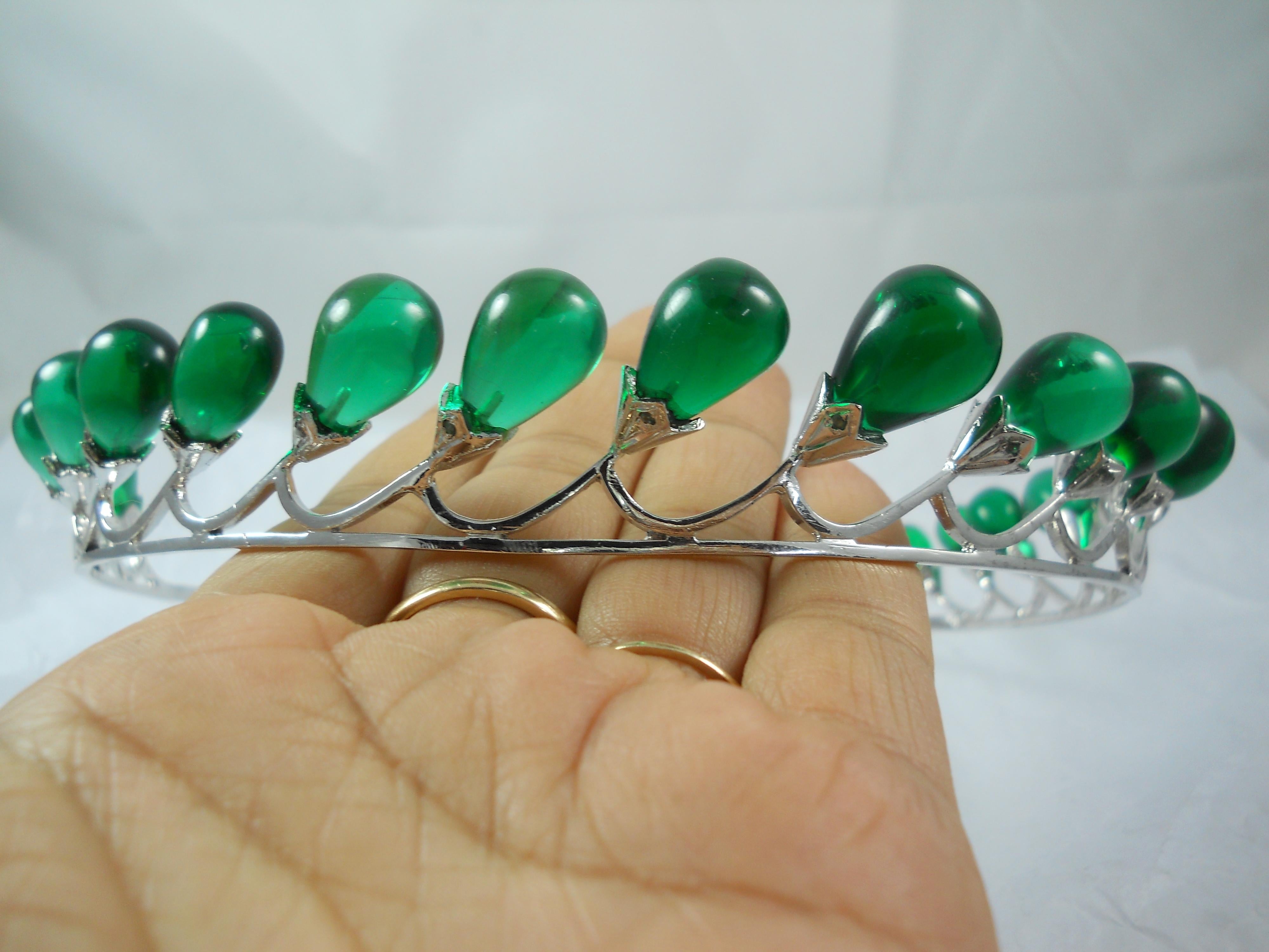 Diamante natural certificado ónice verde gotas diadema de plata accesorio para la cabeza banda Corte rosa en venta