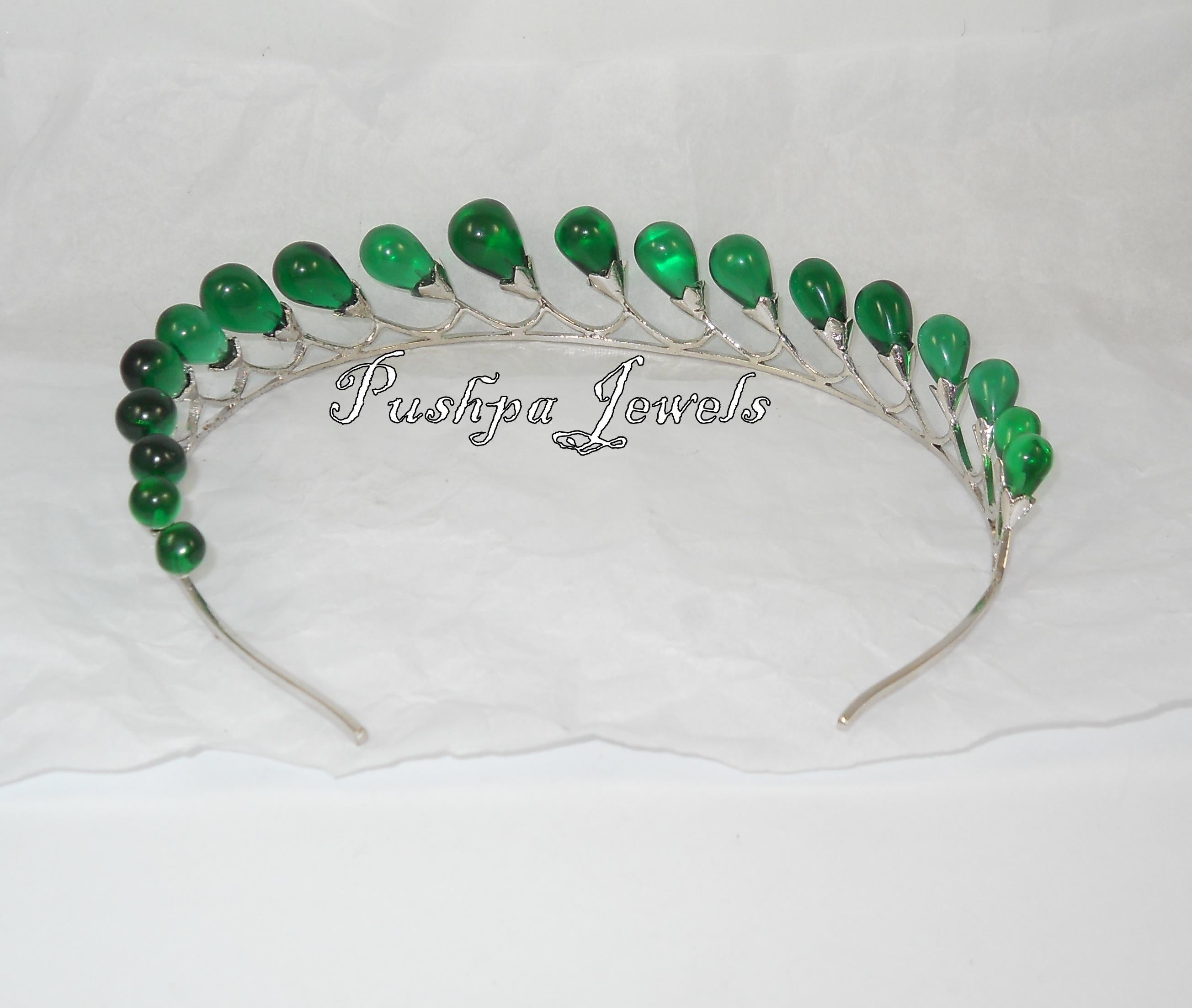 Diamante natural certificado ónice verde gotas diadema de plata accesorio para la cabeza banda en Nuevo estado para la venta en Delhi, DL