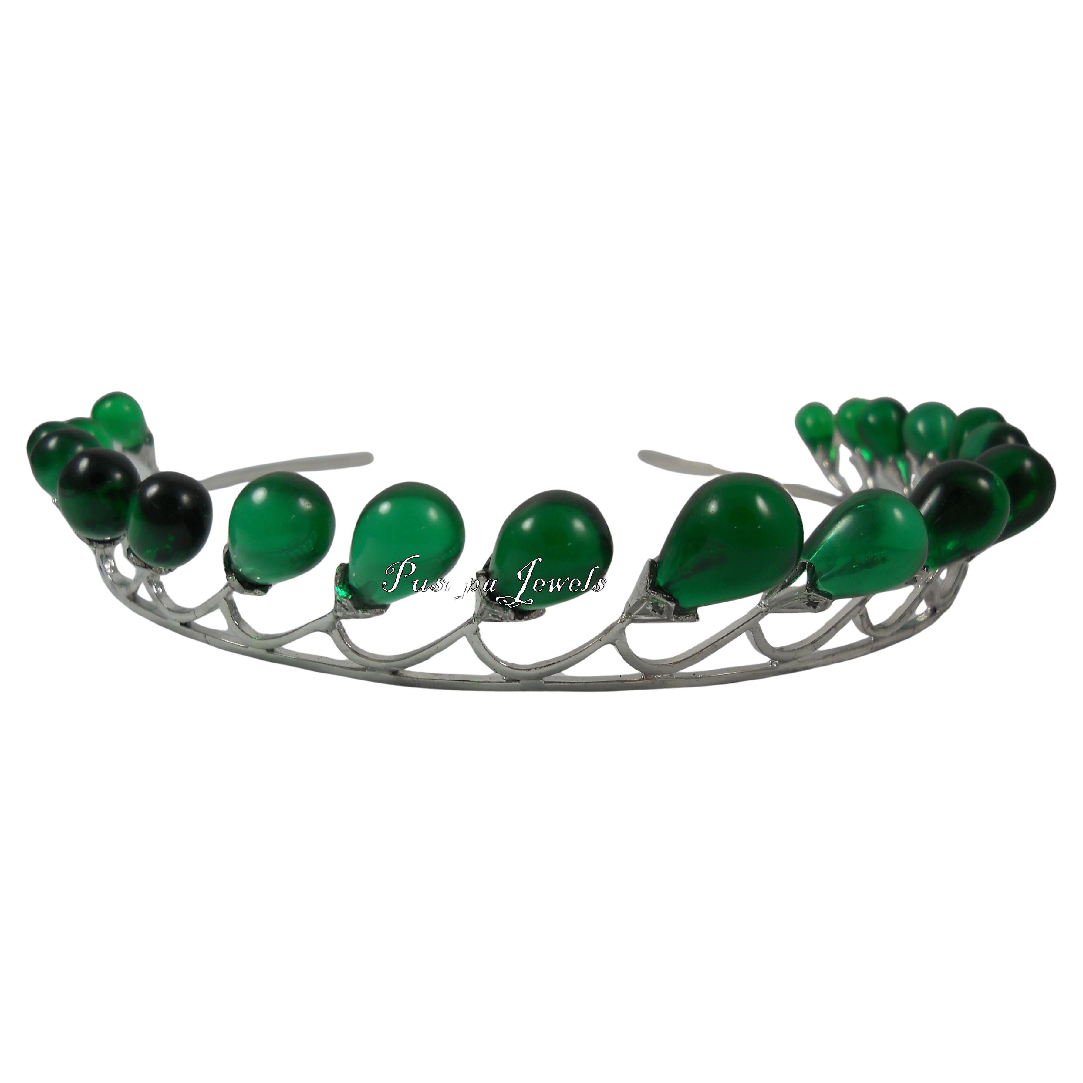 Diamante natural certificado ónice verde gotas diadema de plata accesorio para la cabeza banda en venta
