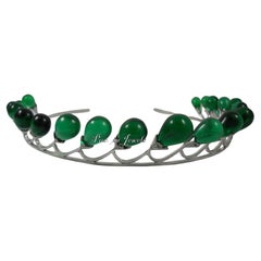 Certified Natural diamond green onyx drops silver tiara head accessory band