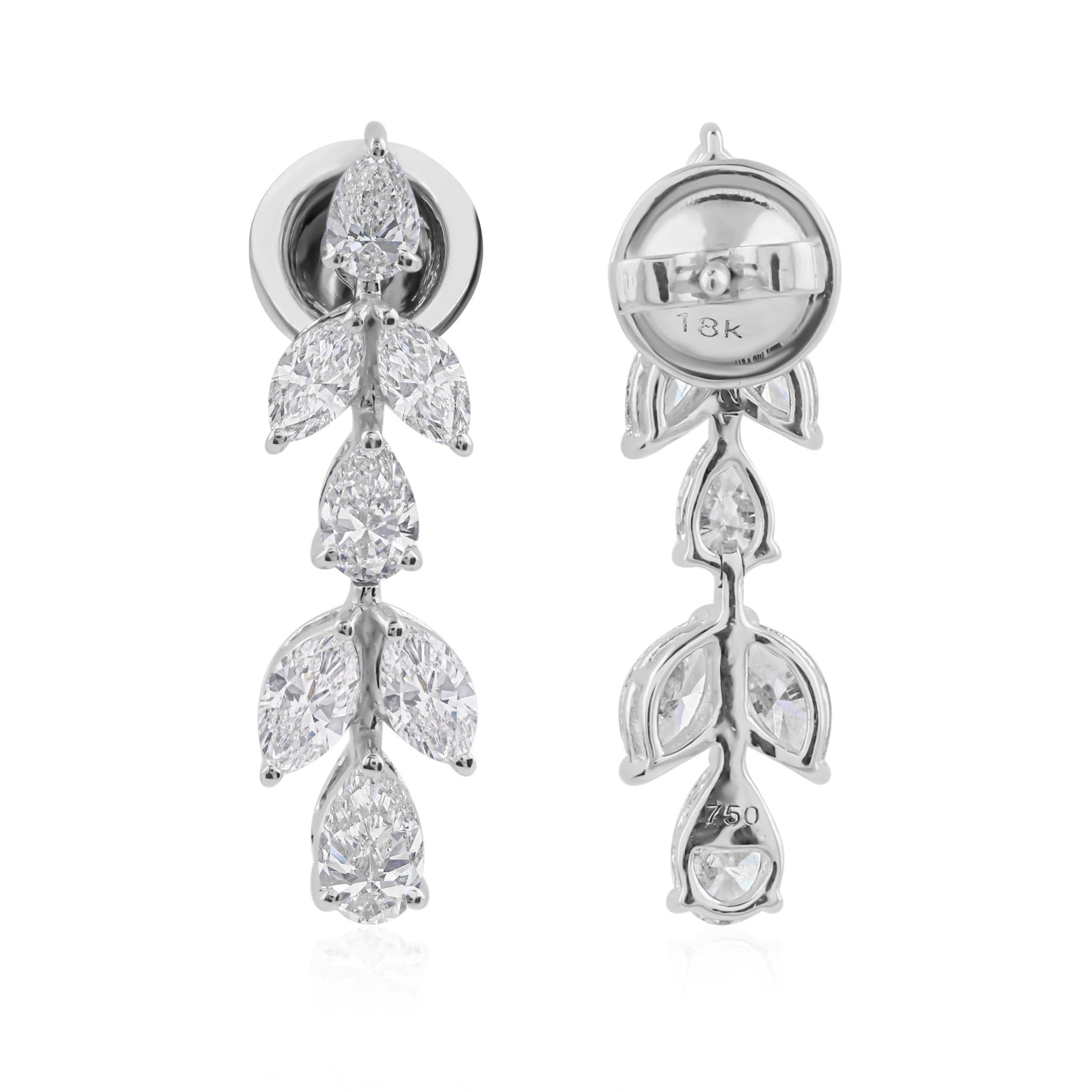 Art nouveau Boucles d'oreilles pendantes en diamant naturel certifié Or blanc 18k en vente