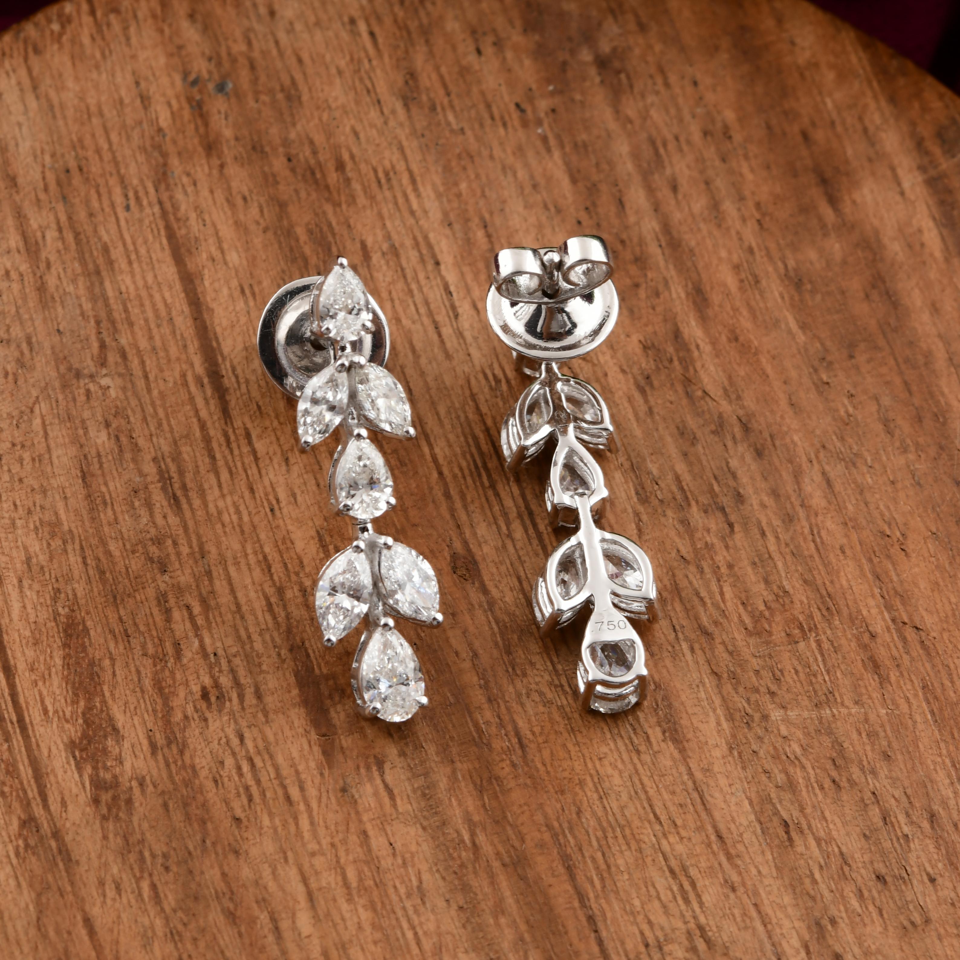Boucles d'oreilles pendantes en diamant naturel certifié Or blanc 18k Pour femmes en vente