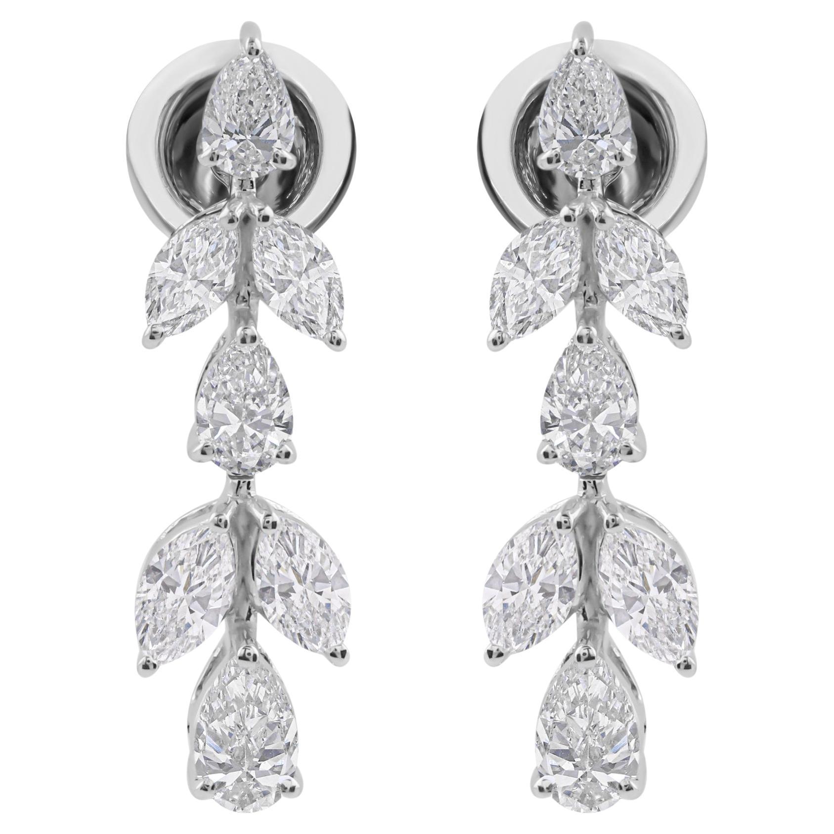 Boucles d'oreilles pendantes en diamant naturel certifié Or blanc 18k en vente