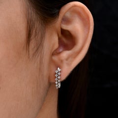 Certified Natural Round Diamond Huggie Clip On Earrings 18 Karat White Gold