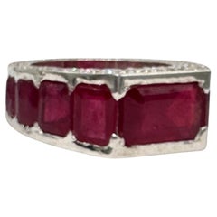Certified Natural Diamond Ruby Band 14k White Gold cocktail Ring