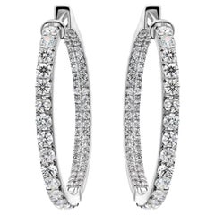 Certified Natural Diamond SI/H 1.47 Carat Hoop Earrings 18 Karat White Gold