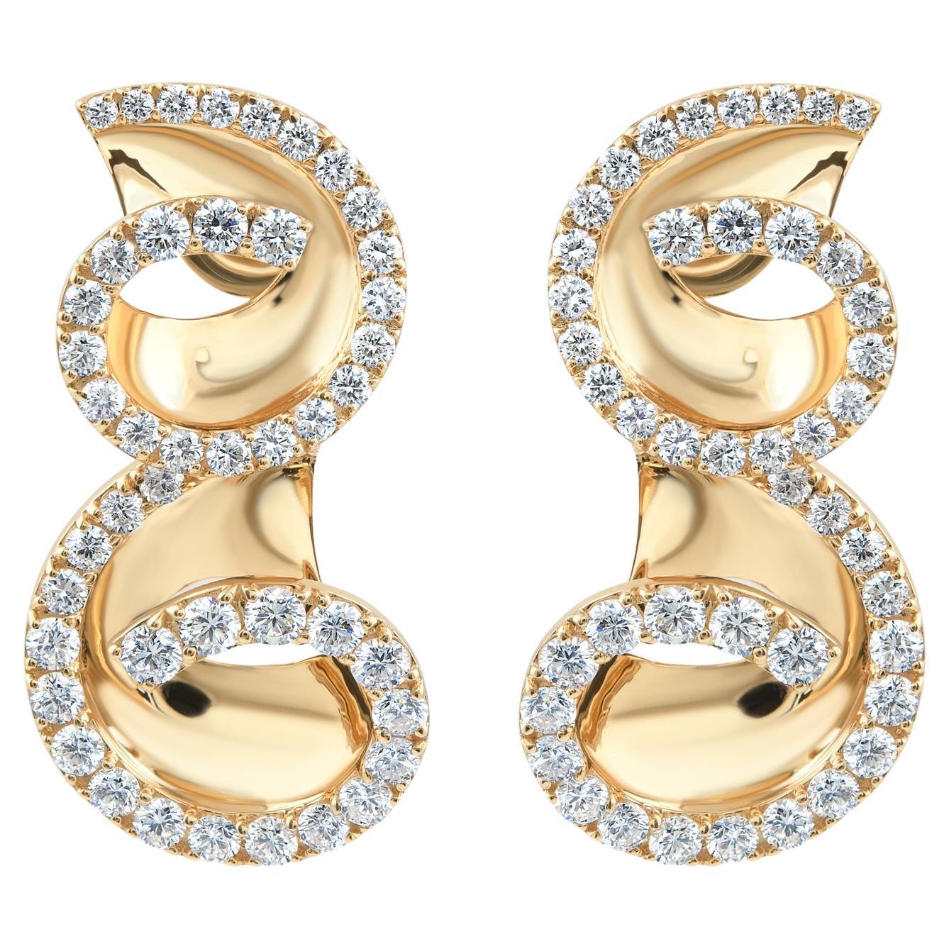 Certified Natural Diamond Swirl Drop Earrings 18 Karat Solid Yellow Gold