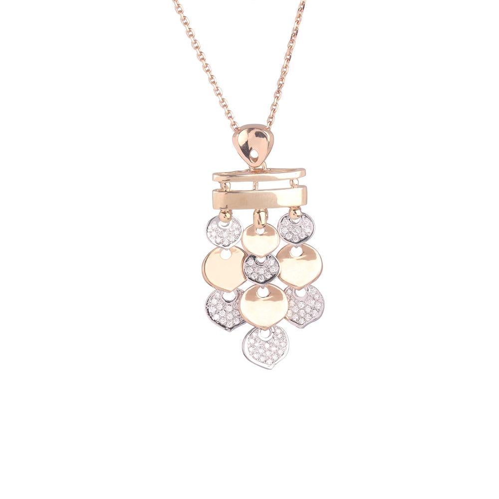 Crafted in 19.92 grams of 18-karat Rose Gold, The Imerical Necklace and Earrings Jewelry Set contains 260 Stones of Round Diamonds with a total of 1.51-Carats in F-G Color and VVS-VS Clarity. This style does not include a chain.

CONTEMPORARY AND