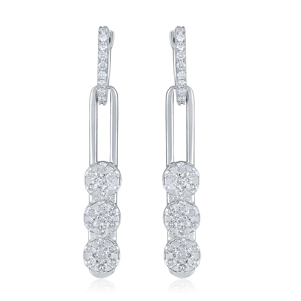 Brilliant Cut GSI Certified 2.8ct Natural Diamonds 14K Gold Y Necklace Long Earrings Set For Sale