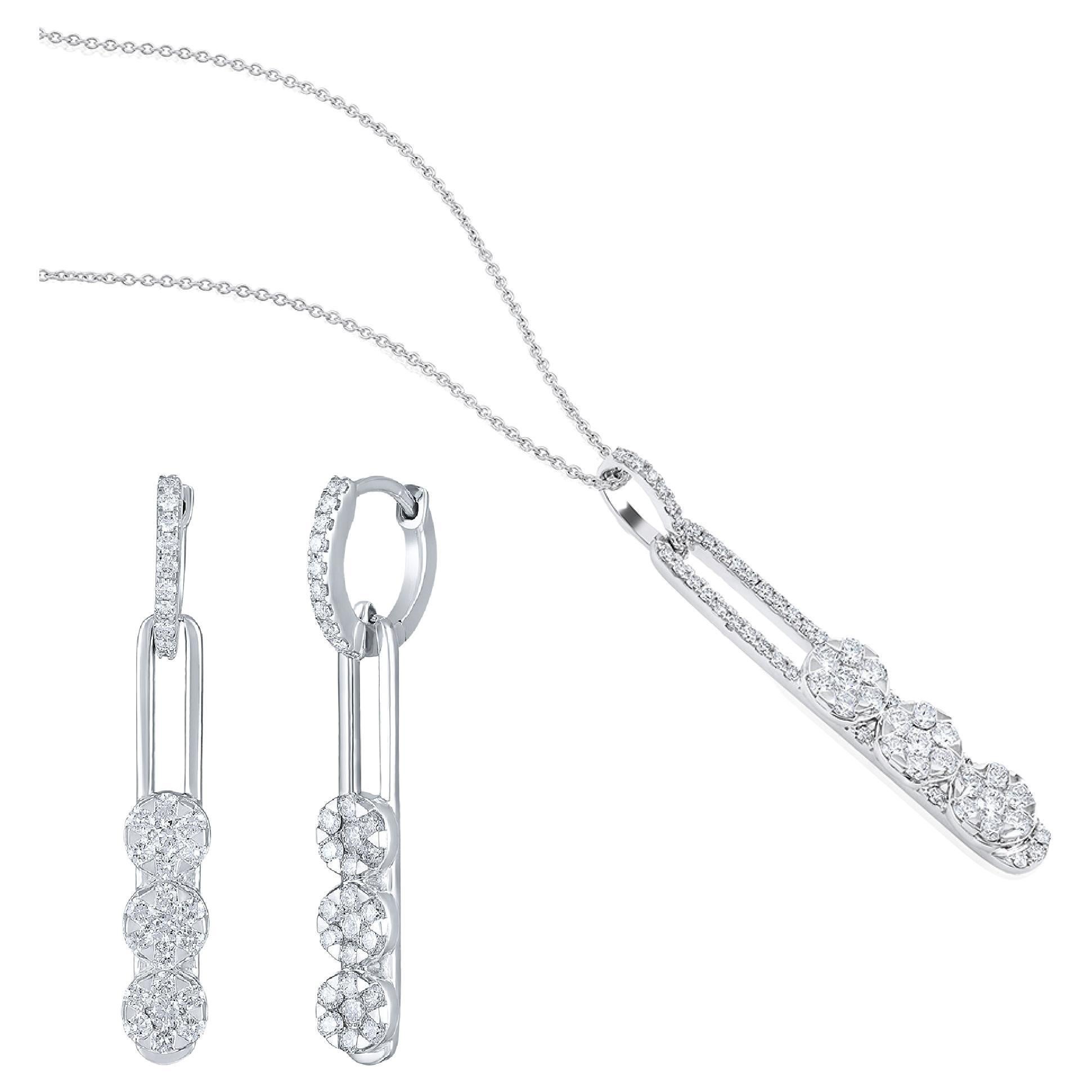 GSI Certified 2.8ct Natural Diamonds 14K Gold Y Necklace Long Earrings Set en vente