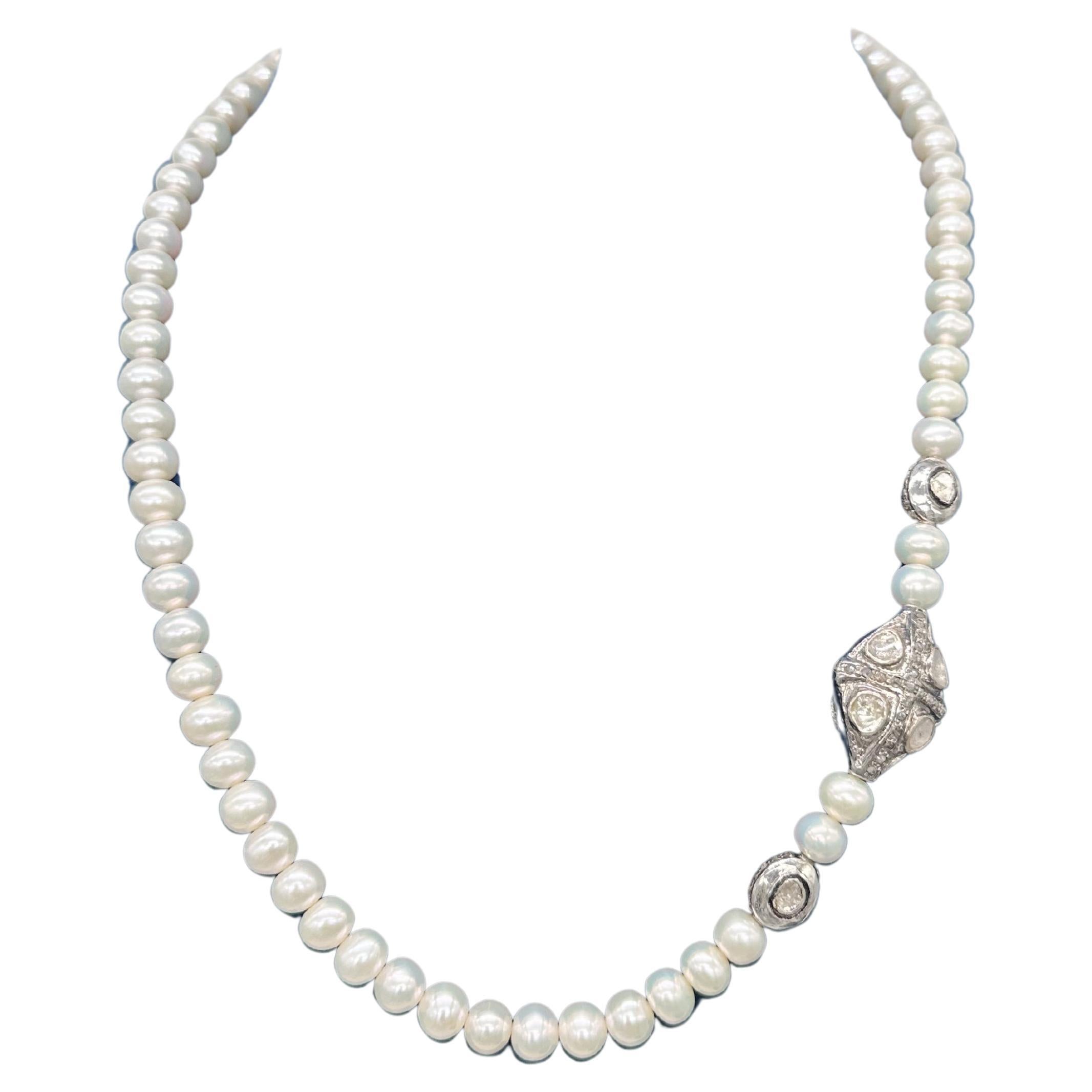 Collier en argent sterling certifié, perles de diamants naturels blancs naturels en vente