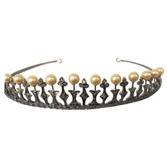 Certified Natural diamonds Pearls sterling silver tiara head accessory band
