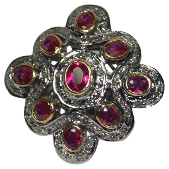 Certified natural diamonds ruby sterling silver statement ring wedding ring