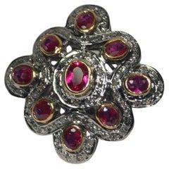 Zertifizierter natürlicher Diamanten Rubin Sterlingsilber Statement-Ring Ehering