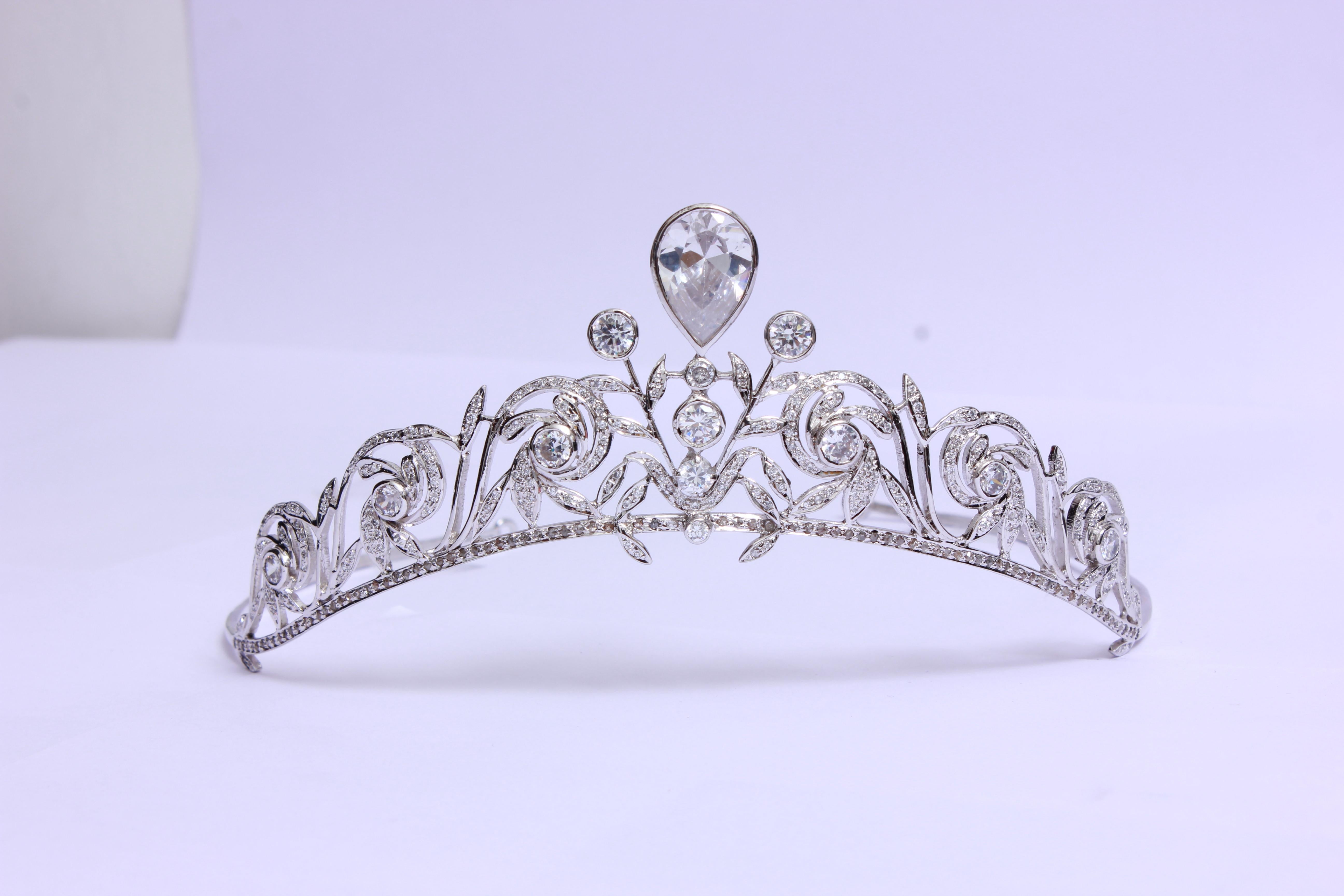 Taglio a rosa Diamanti naturali certificati topazio argento sterling tiara testa fascia accessori in vendita