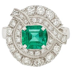 Zertifizierter natürlicher Smaragd und Diamant 14K Weißgold Cocktail Ring