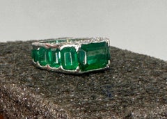 Certified Natural Emerald Band White Gold Vermeil cocktail Ring