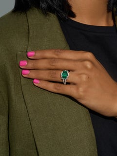 Certified Natural Emerald Diamond 3 Stone Ring - Vivid Green