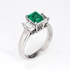 Certified Natural Emerald Diamond Ring Estate Platinum Gemstone Engagement